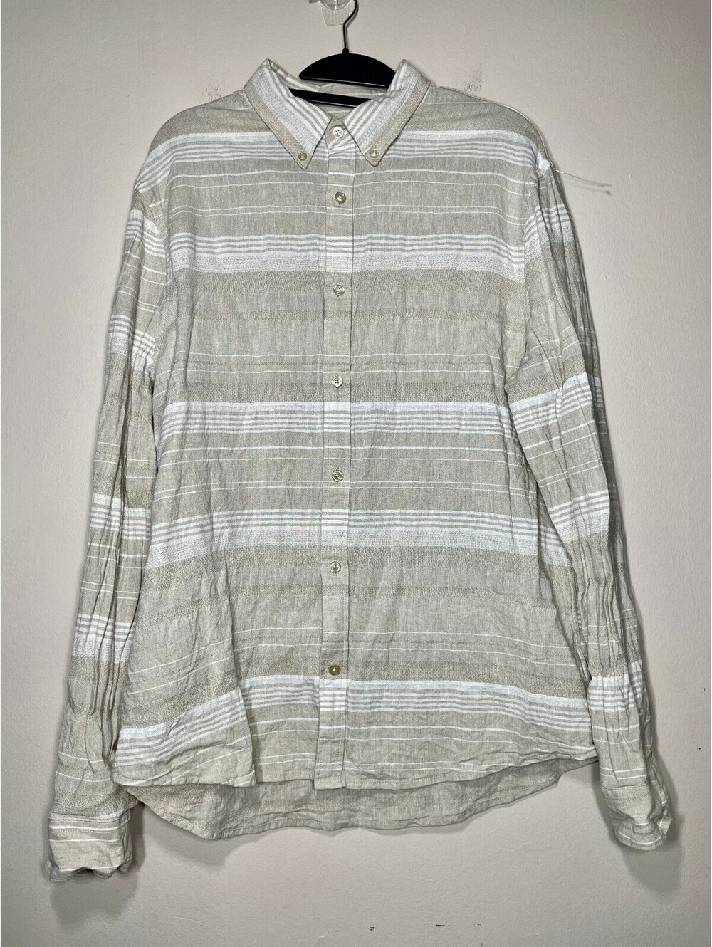 Express Men’s Linen Cotton Blend Striped Shirt Resort Sz L